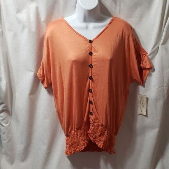 French Laundry. NWT. Dreamy Orange Short Sleeve Top.  Great Details. Size M. - Picture 1 of 9